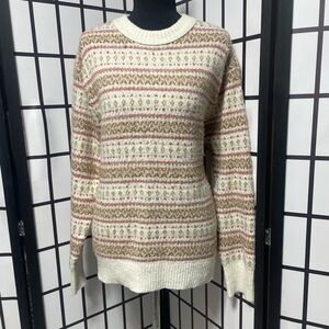 American Eagle Outfitters Cream and Brown Patterned Sweater